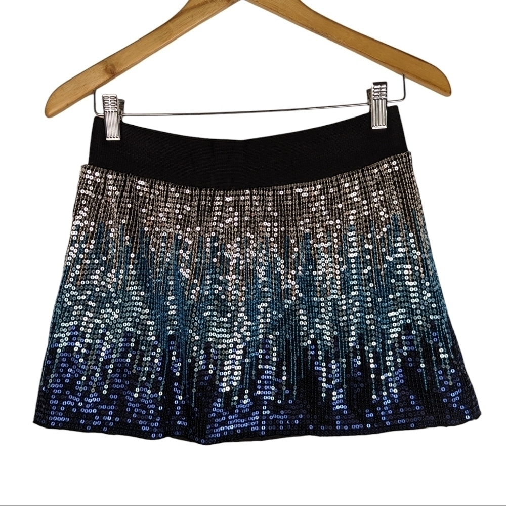 Free People Ombre Sequin Mini Skirt Blue Silver Party M - Picture 8 of 12